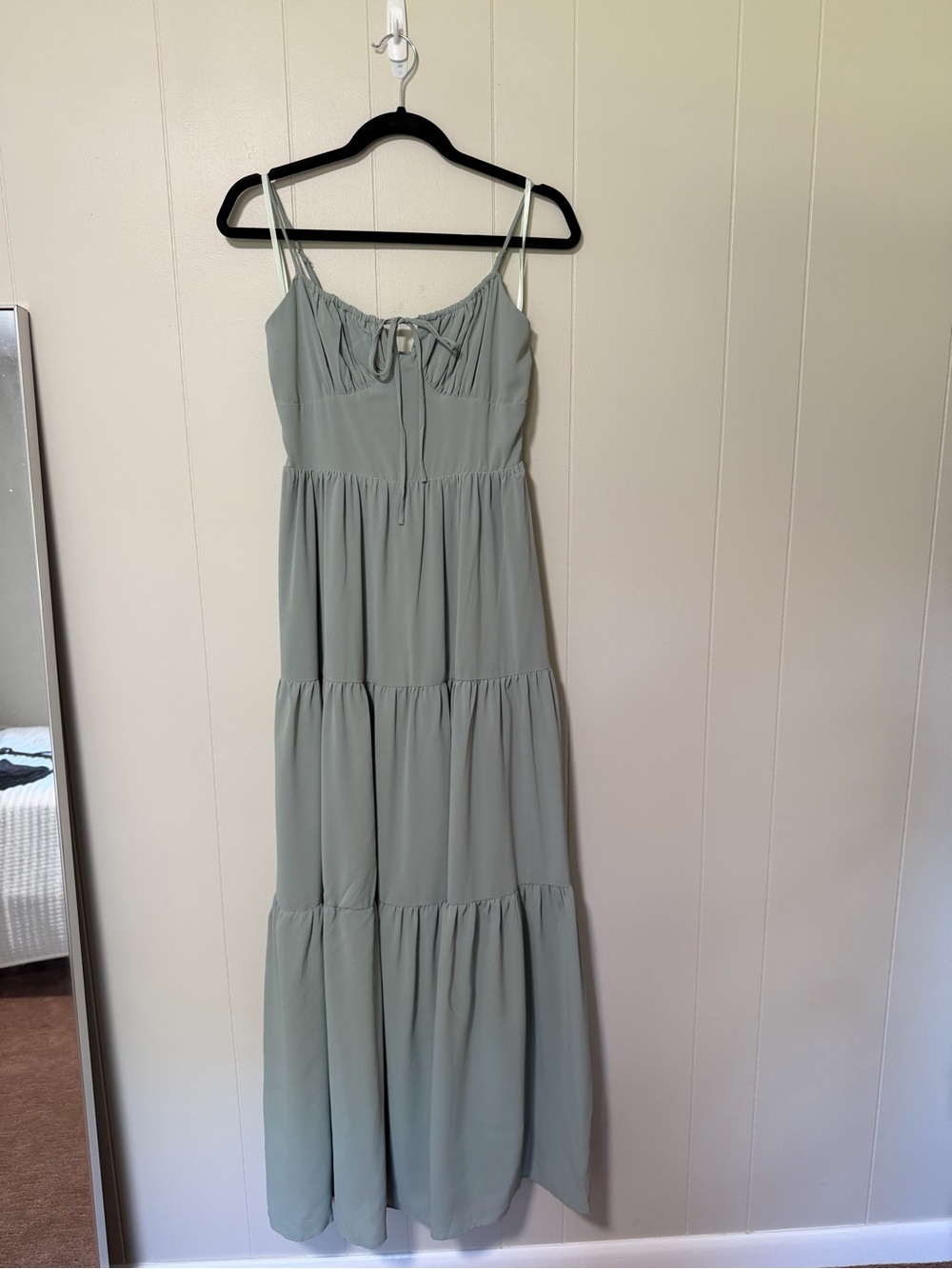 Windsor Sage Green Tiered Maxi Dress with Tie Front